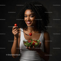 Smiling Woman Enjoying Fresh Green Salad