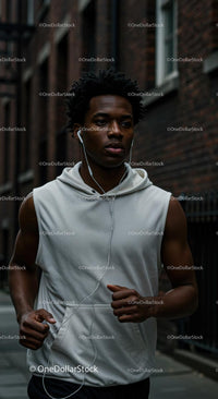 Young Man Jogging in the City with Headphones