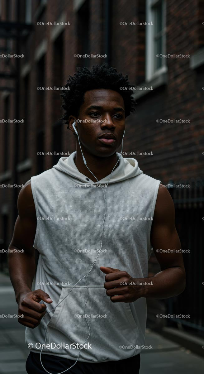 Young Man Jogging in the City with Headphones