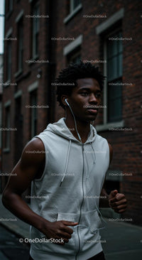 Young Man Jogging in the City with Headphones