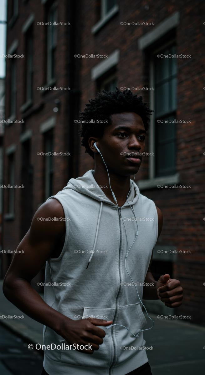 Young Man Jogging in the City with Headphones
