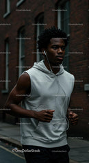 Young Man Jogging Through City Streets