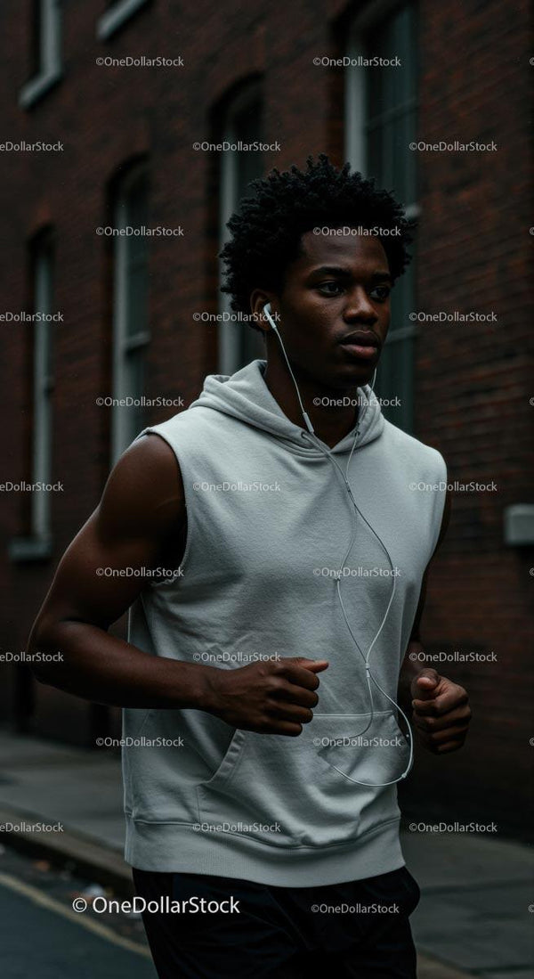 Young Man Jogging Through City Streets