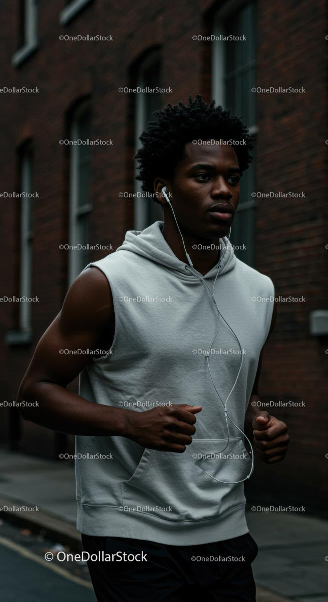Young Man Jogging in the City with Headphones