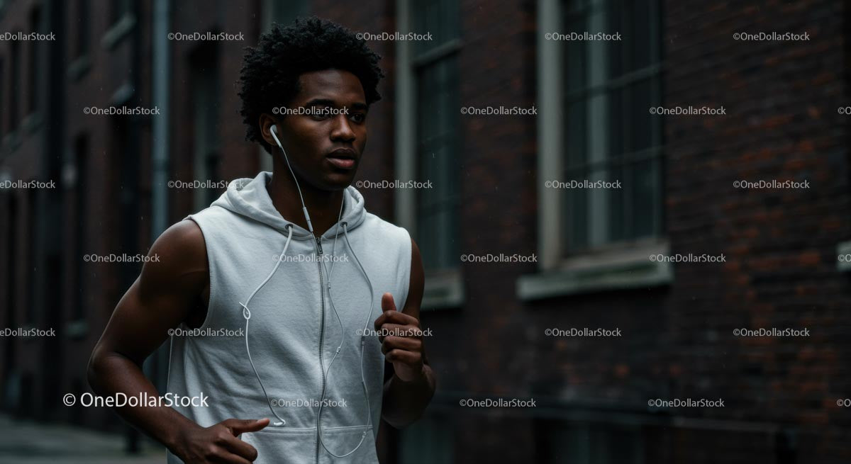 Young Man Jogging in the City with Headphones