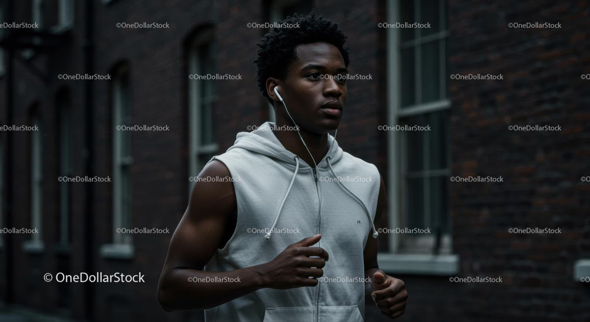 Young Man Jogging in the City with Headphones