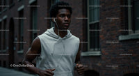 Young Man Jogging in Urban Environment with Earphones