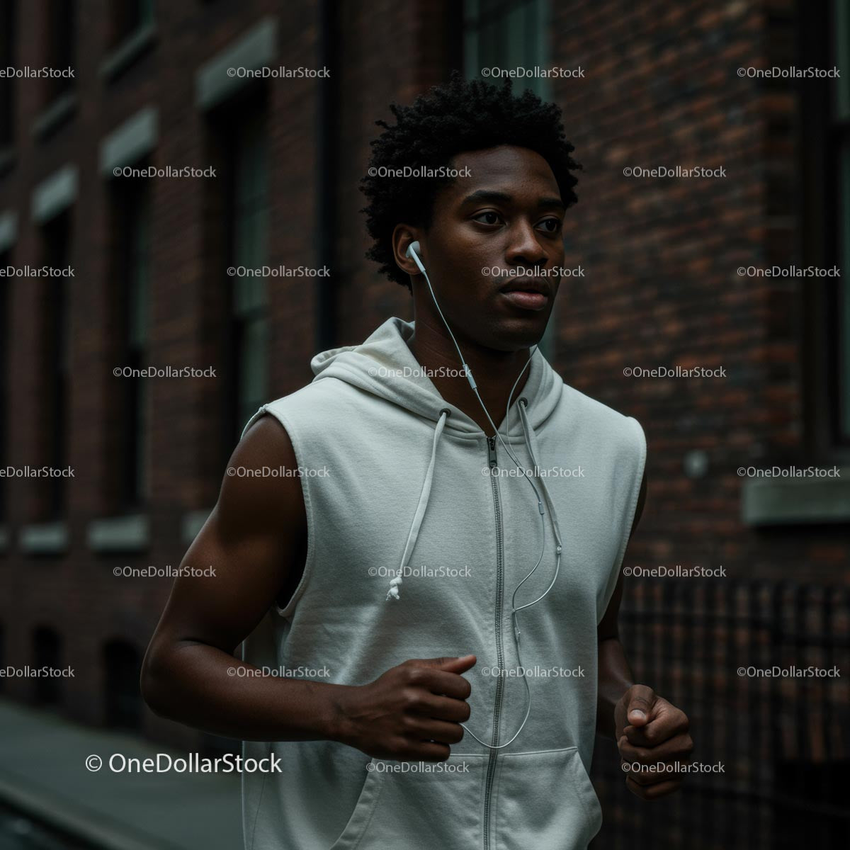 Young Man Jogging in the City with Headphones