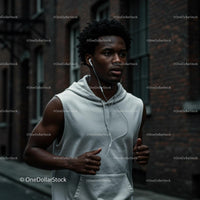 Young Man Jogging in the City with Headphones