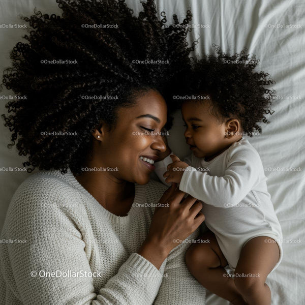 Mother and Child Sharing Tender Moment on Bed