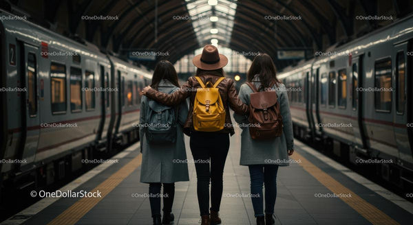 Friends Exploring Train Station on a Travel Adventure