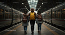 Three Friends Exploring Train Station City Adventure