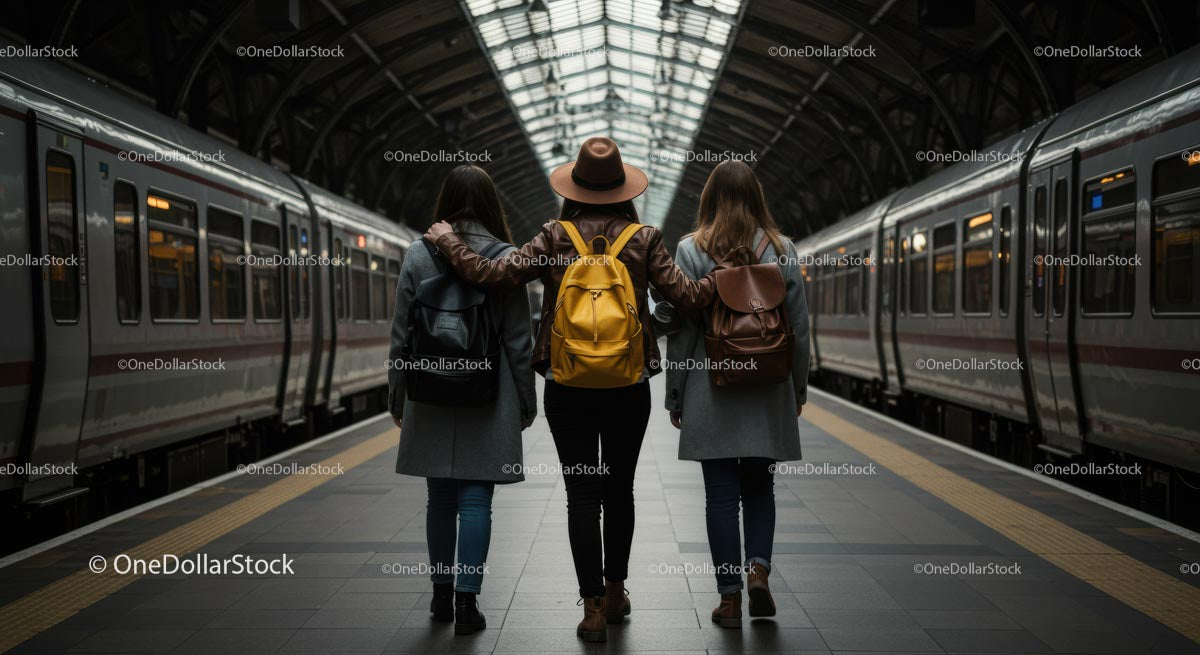 Friends Walking Together in Train Station