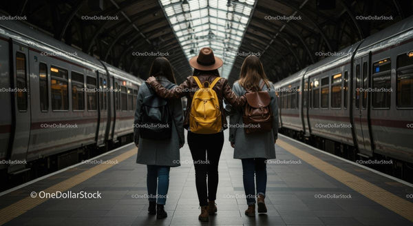 Friends Walking Together in Train Station