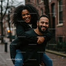 Joyful Couple Enjoying a Piggyback Ride in the City