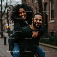 Joyful Couple Enjoying a Piggyback Ride in the City