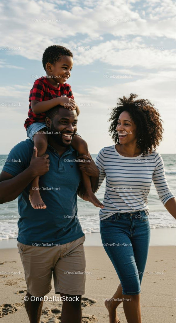 Happy Family Enjoying a Day at the Beach