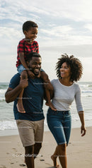 Happy Family Strolling Along the Beach on a Sunny Day