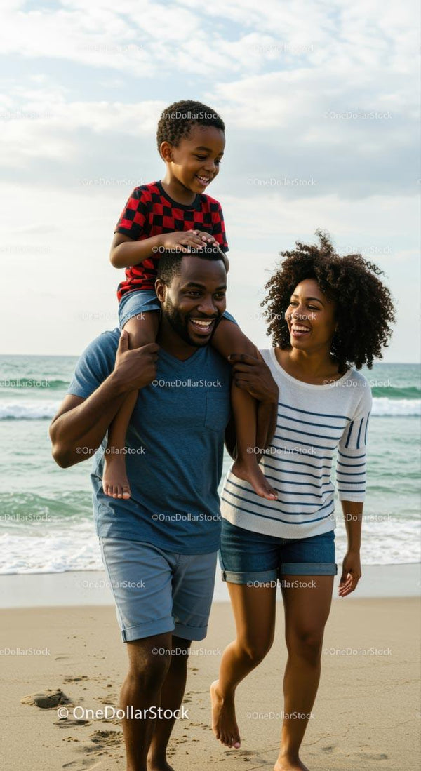 Family Enjoying a Walk on the Beach