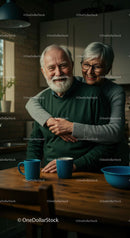 Happy Senior Couple Enjoying Morning Coffee in Cozy Kitchen