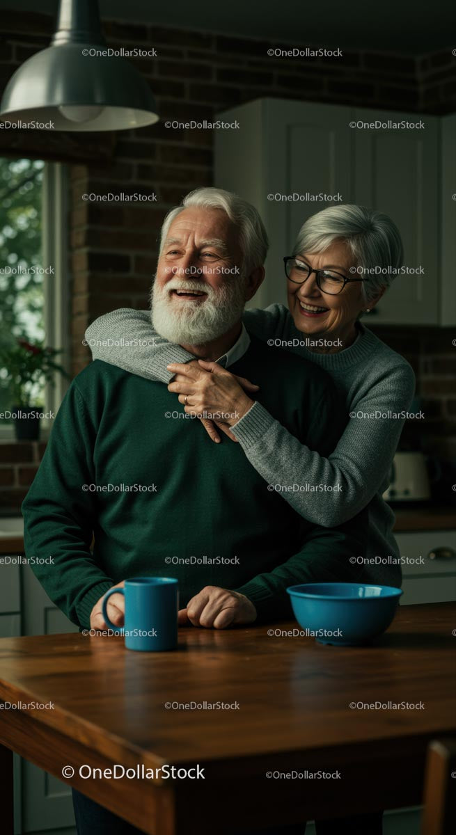 Elderly Couple Enjoying Coffee Time in Cozy Kitchen