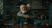 Happy Senior Couple Enjoying Morning Coffee in Cozy Kitchen