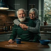 Happy Senior Couple Enjoying Morning Coffee in Cozy Kitchen