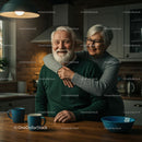 Smiling Elderly Couple Sharing a Moment in Cozy Kitchen