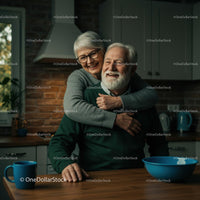 Happy Senior Couple Enjoying Morning Coffee in Cozy Kitchen