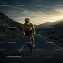 Cyclist in Yellow on Mountain Road at Sunset