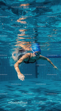 Underwater View of a Female Swimmer in a Pool