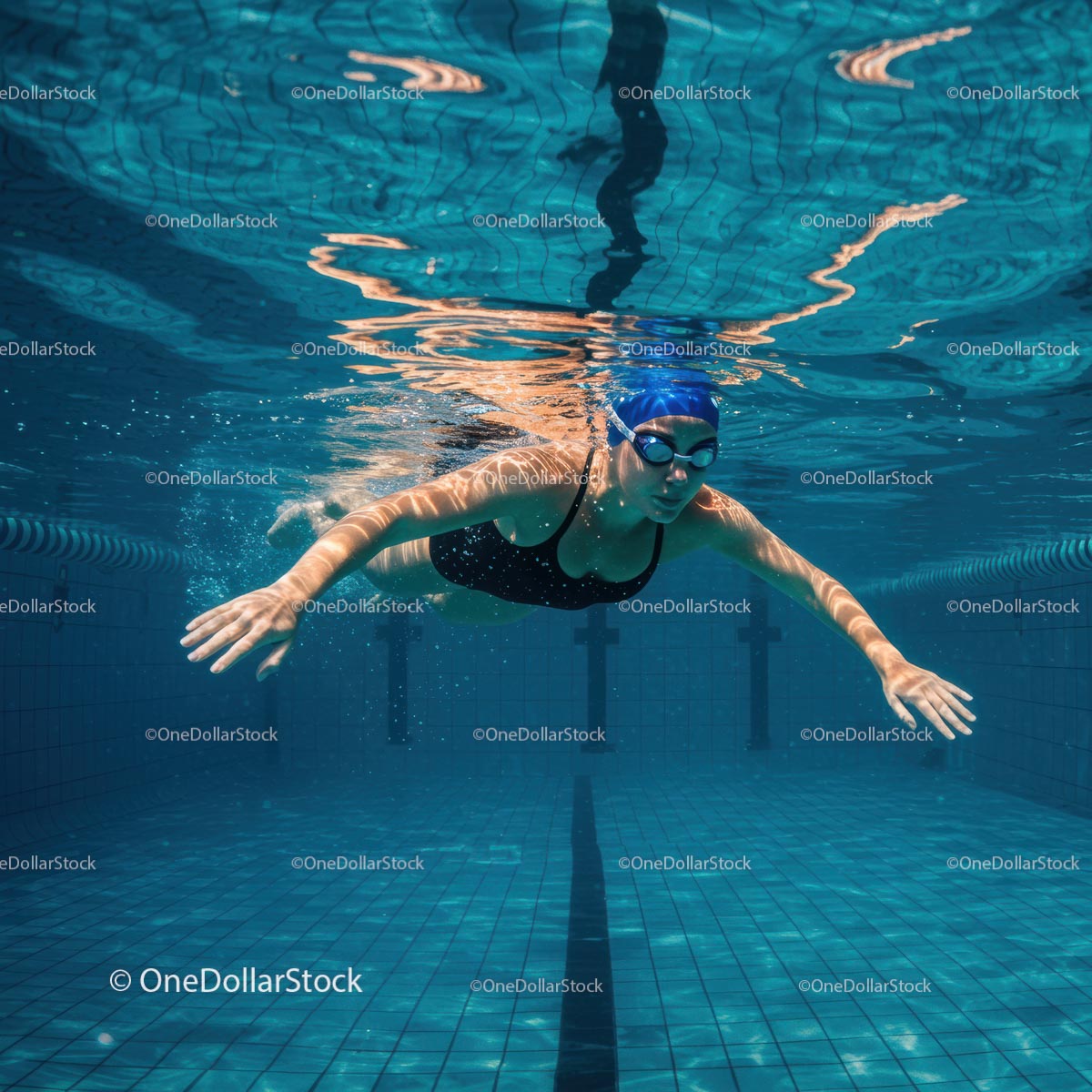 Underwater View of Female Swimmer in Pool