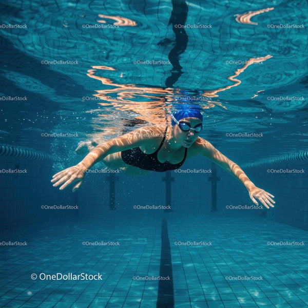 Underwater View of Female Swimmer in Pool