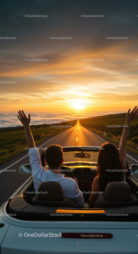 Couple Enjoying a Sunset Drive in a Convertible