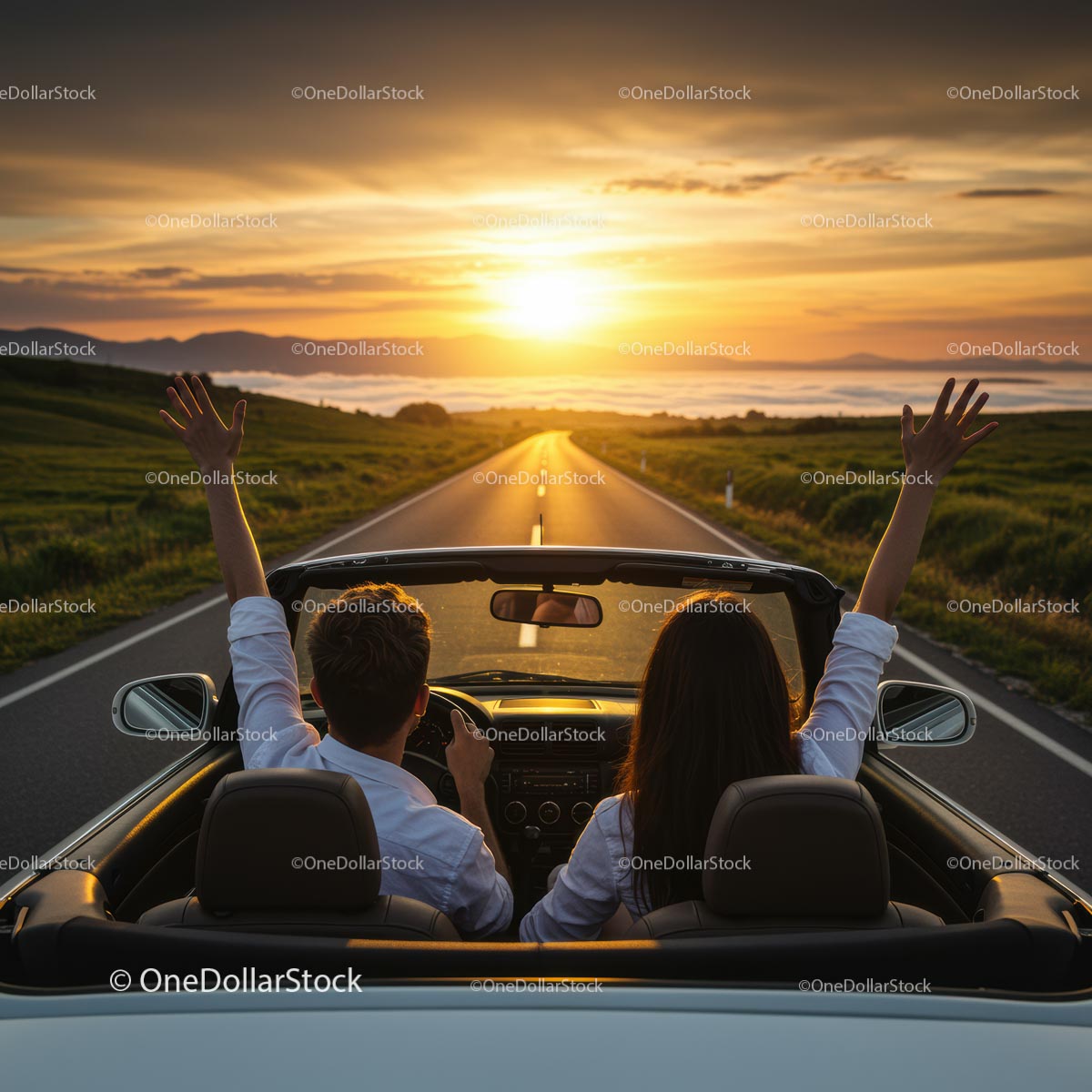 Couple Enjoying a Scenic Drive at Sunset