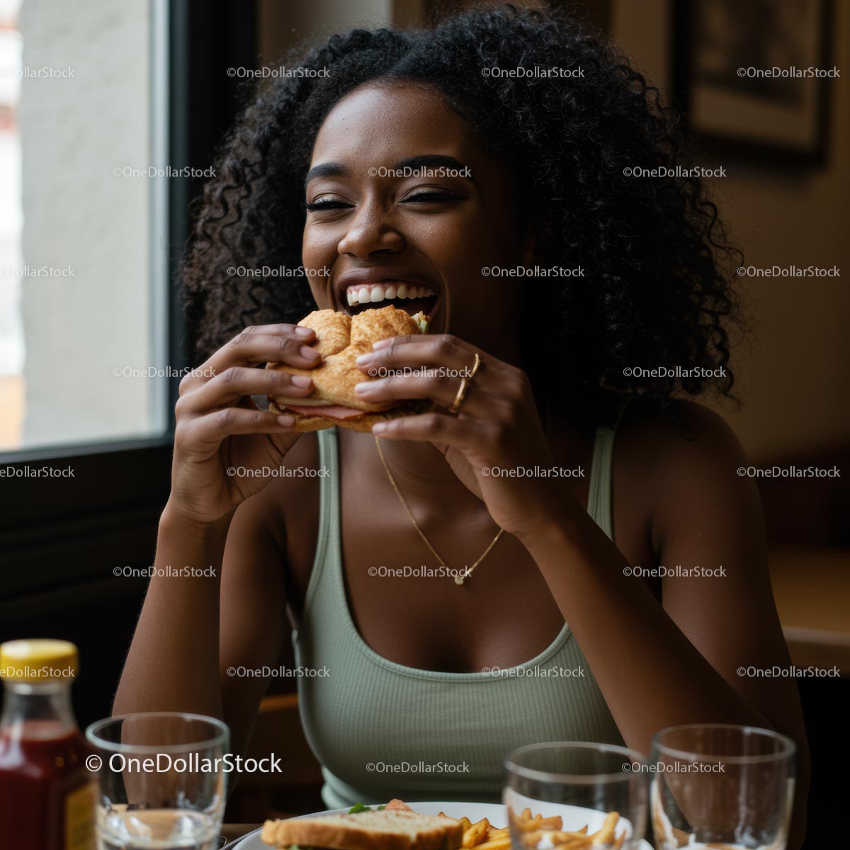 Joyful Woman Savoring a Delicious Burger Indoors (22 Images)