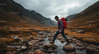 Hiker Trekking Through Majestic Mountain Valley
