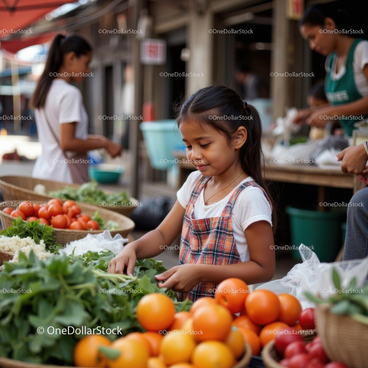 Child Browsing Fresh Produce at Outdoor Market