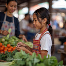 Young Girl Shopping for Fresh Vegetables at Local Market