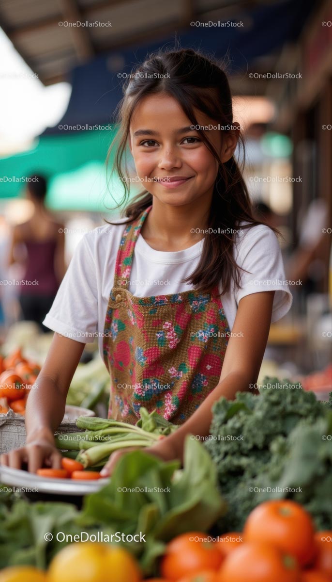 Cheerful Young Vendor at Bustling Farmers Market