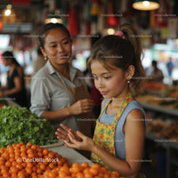 Mother and Daughter Enjoying Local Farmers Market