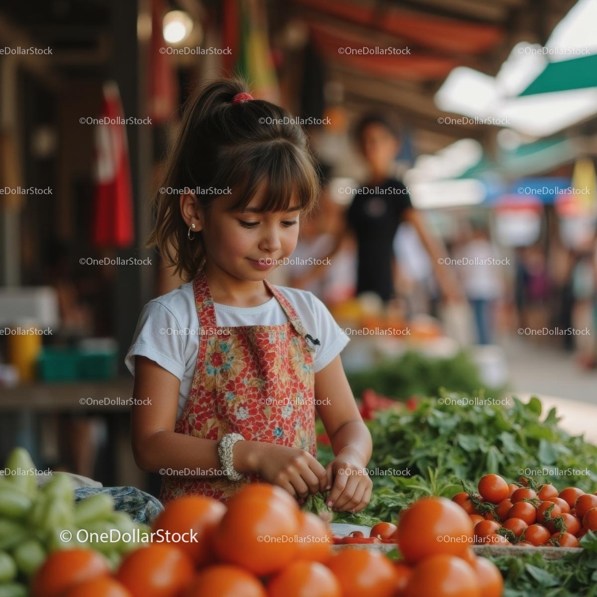 Young Girl Enjoying Fresh Produce at a Farmers Market