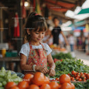 Young Girl Enjoying Fresh Produce at a Farmers Market