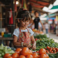 Young Girl Enjoying Fresh Produce at a Farmers Market
