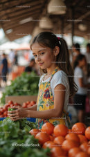Young Girl at Farmers Market with Fresh Organic Produce