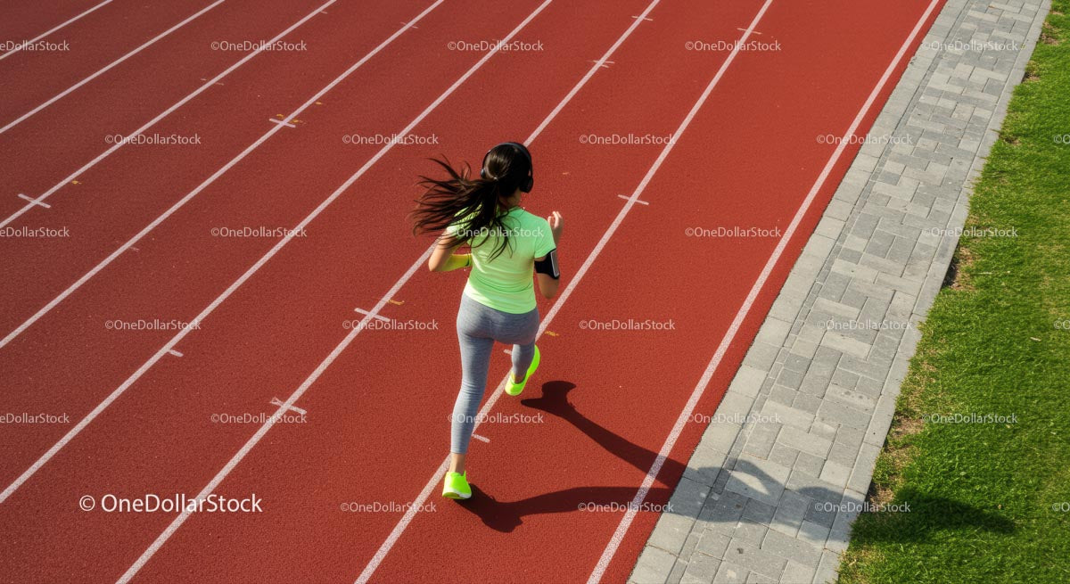 Female Athlete Jogging on Red Running Track