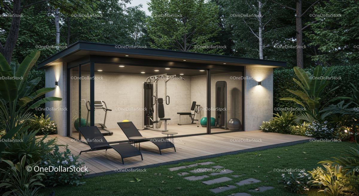 Modern Outdoor Gym Surrounded by Lush Greenery