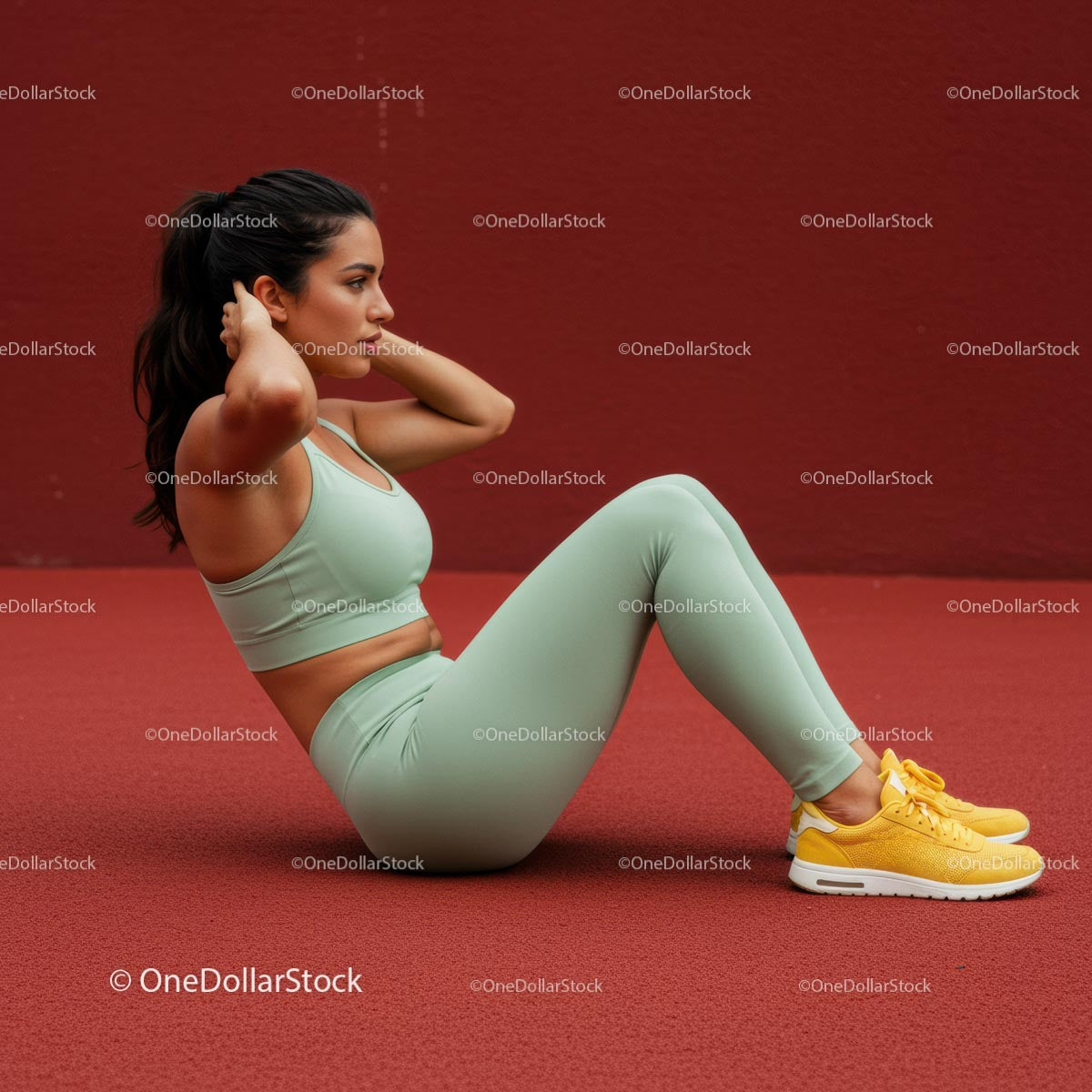 Woman in Mint Green Exercise Gear Doing Sit-ups Outdoors