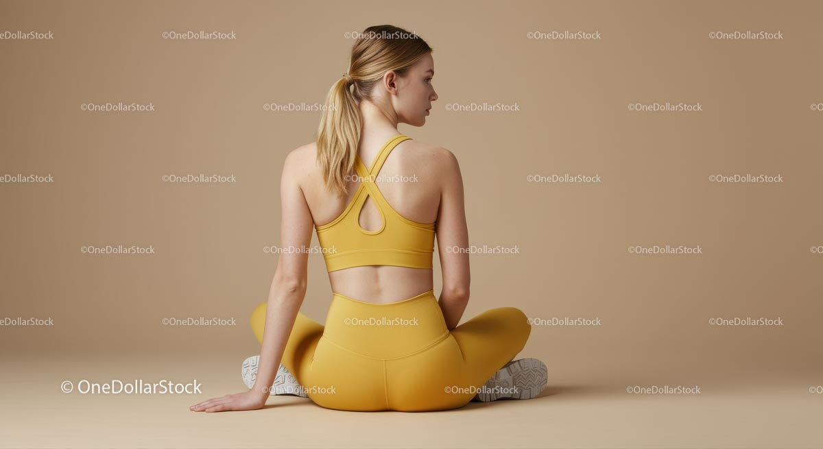 Woman in Yellow Activewear Practicing Yoga