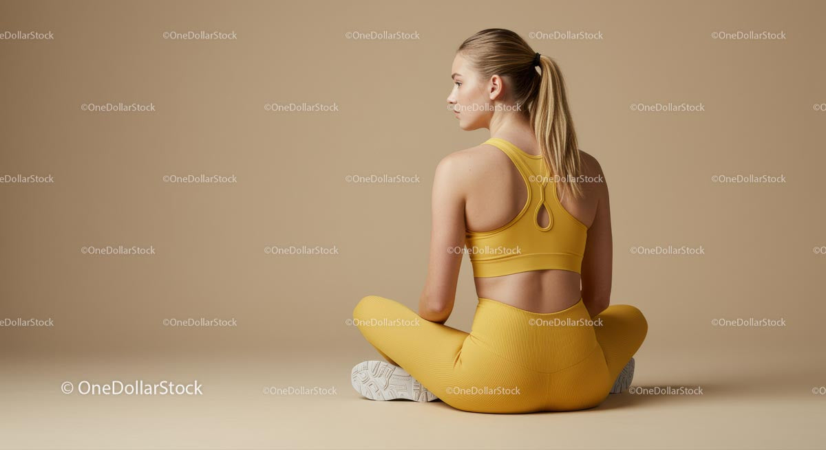 Woman in Yellow Activewear Practicing Yoga Indoors